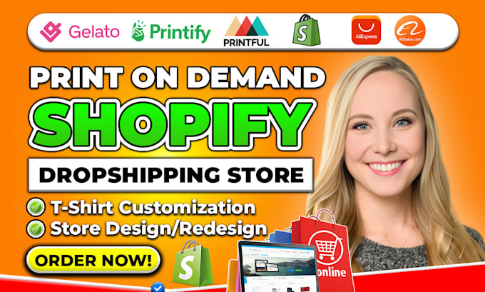 Gig Preview - Do shopify store design shopify dropshipping store shopify print on demand, pod