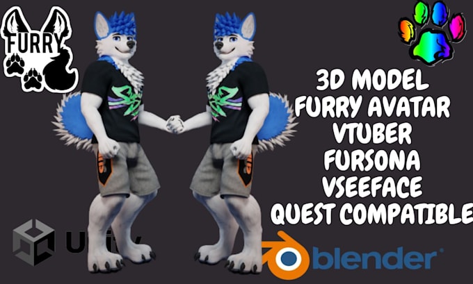 Gig Preview - Make custom 3d furry vrchat avatar, fursona nsfw model vseface