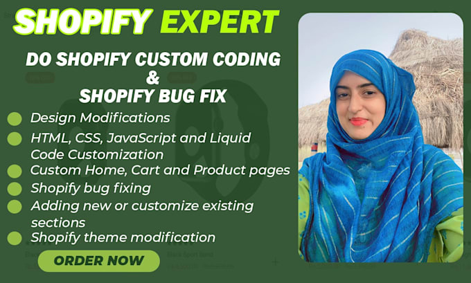 Gig Preview - Do shopify custom coding and shopify bug fixing