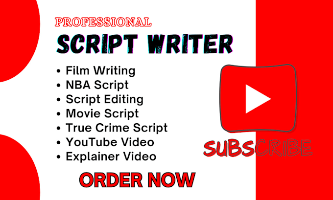 Gig Preview - Create video script writer, true crime movie script for youtube channel