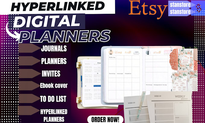 Gig Preview - Do etsy hyperlinked digital planner, etsy stan store product design