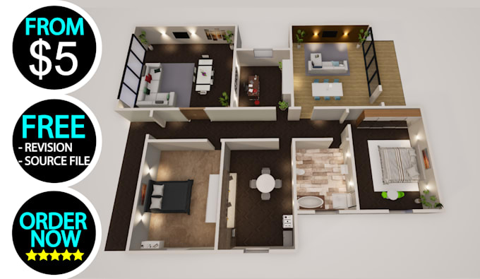 Gig Preview - Convert 2d to 3d floor plan quickly