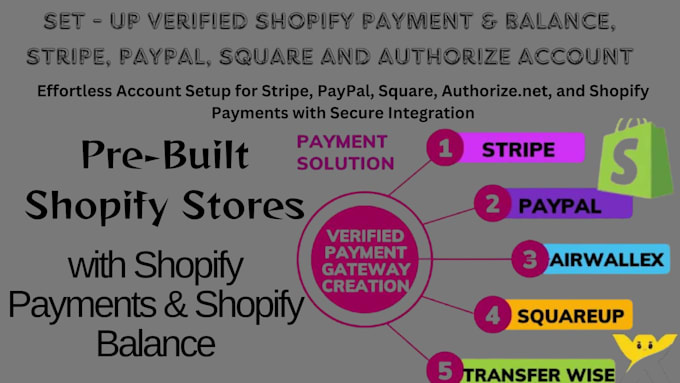 Gig Preview - Set up verified shopify payment, stripe, paypal, square, and authorize