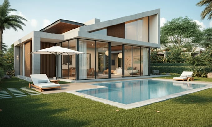 Gig Preview - Do modern 3d landscape rendering, backyard, pool, garden, 3d patio rendering