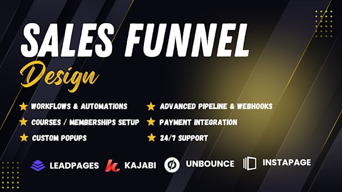 Gig Preview - Build your sales funnel in leadpages, kajabi, unbounce, instapage