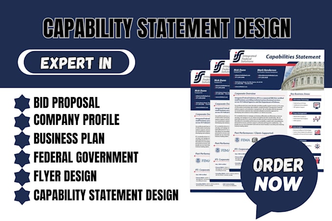 Gig Preview - Design federal government capability statement, company overview , flyer design