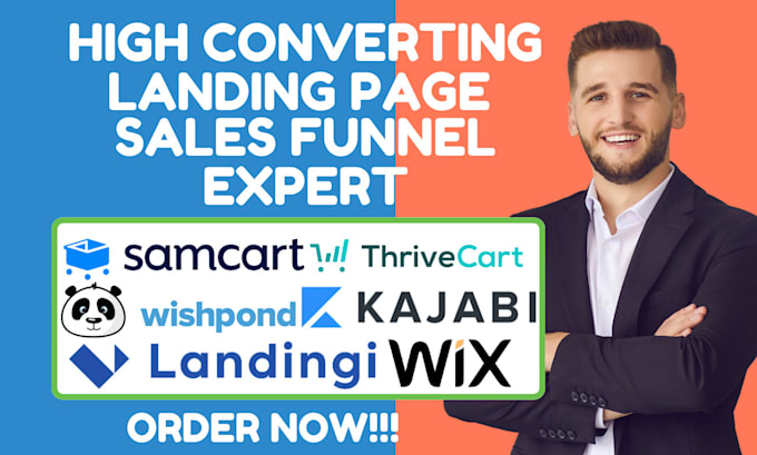 Gig Preview - Create samcart thrivecart wishpond landing page landingi wix kajabi sales funnel