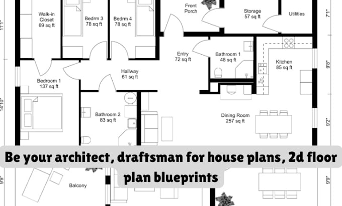 Gig Preview - Be your architect, draftsman for house plans, 2d floor plan blueprints