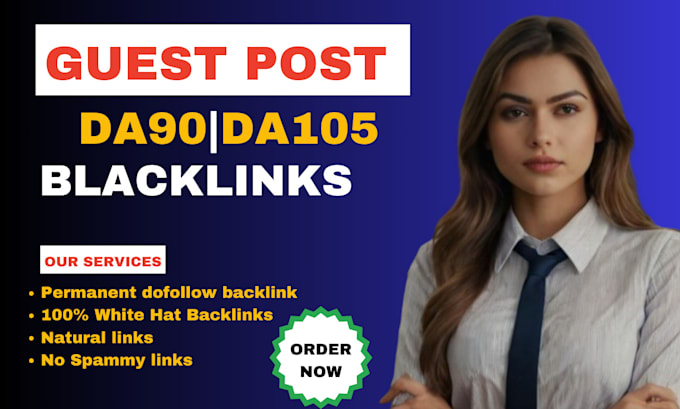 Gig Preview - Do guest post, 105 dofolllow, 60da, da90, on high da websites for seo backlinks