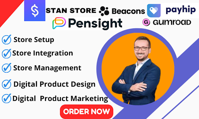 Gig Preview - Set up stanstore, gumroad, payhip, digital product design expert, beacons ai