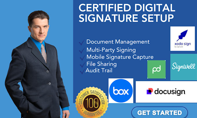 Gig Preview - Setup digital signature docusign box xodo sign digisigner signwell pandadoc