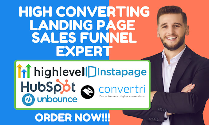 Gig Preview - Build unbounce instapage convertri landing page hubspot gohighlevel sales funnel