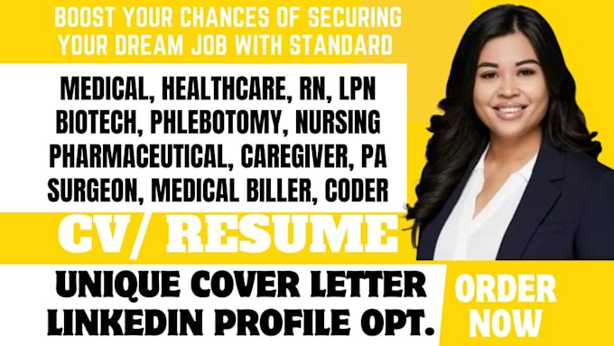 Gig Preview - Write resume for medical, nurse practitioner, healthcare, biotech, phlebotomy CV