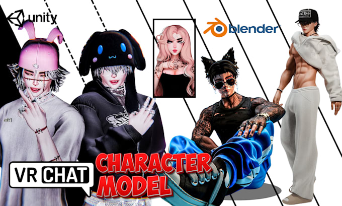 Gig Preview - 3d vtuber vrchat avatar model, femboy, vroid model, lipsync facerig