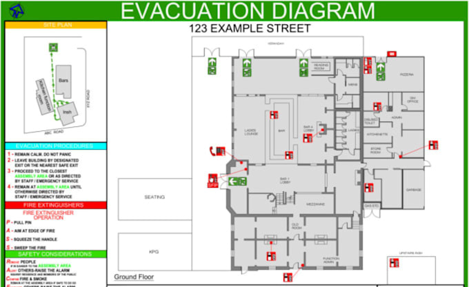 Gig Preview - Design fire emergency evacuation plan fire exit maps,diagram custom fire  escape