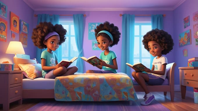 Gig Preview - Design 3d african american children illustration, 3d story book illustration