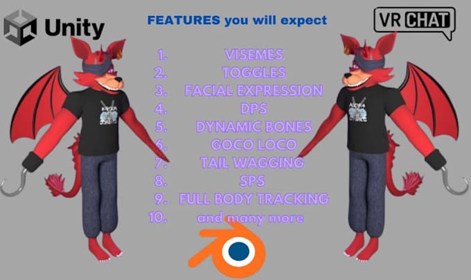 Gig Preview - Custom, edit vrchat avatar, add nsfw clothing furry anime model to vr character