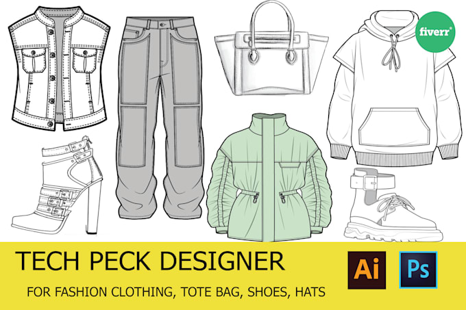 Gig Preview - Design clothing apparel bag hats technical flats sketch tech packs