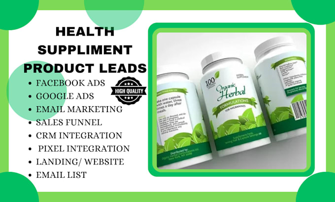 Gig Preview - Generate health supplement leads vitamin supplement fitness weight loss leads