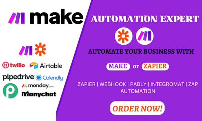 Gig Preview - Make com airtable automation zapier gpt ai for webhooks webflows API integration