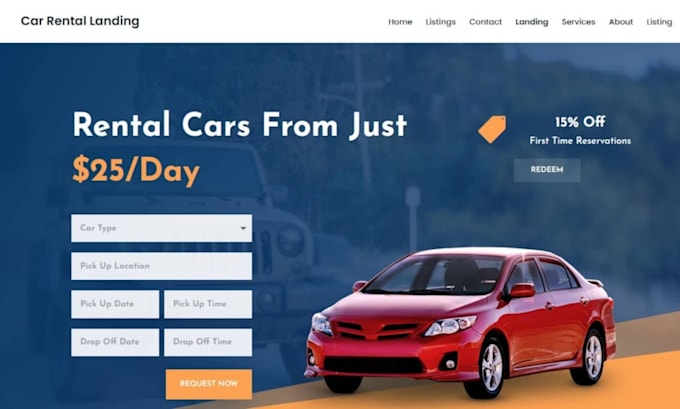 Gig Preview - Design car rental website booking website car dealership car rental landing page