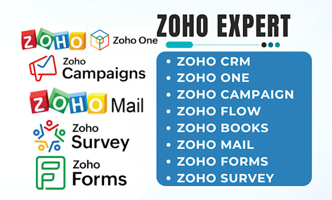 Gig Preview - Do zoho crm zoho books zoho one zoho flow zoho campaign mail form site survey