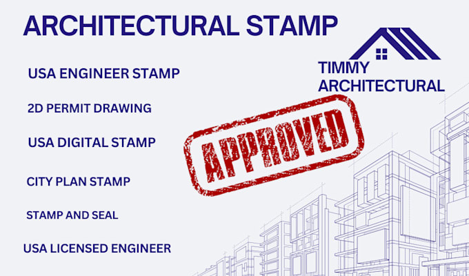 Gig Preview - Do USA digital stamp pe stamp ca, tx, fl architectural stamp 2d permit drawing