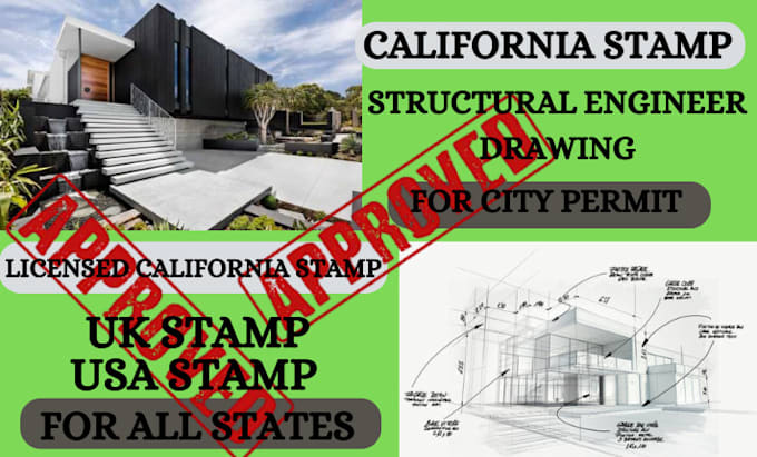 Gig Preview - California stamp, structural engineer, florida drawings set, city permits stamp