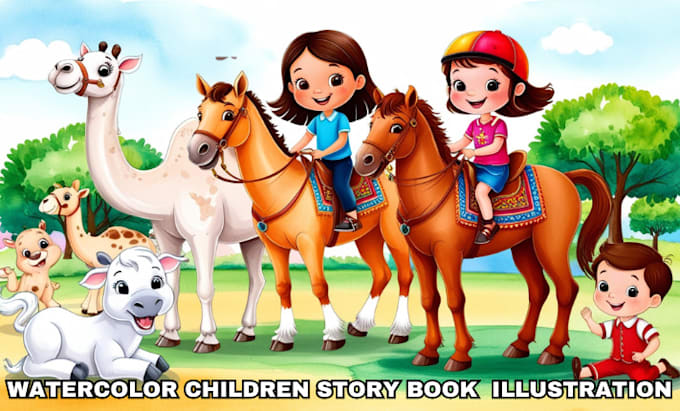 Gig Preview - Illustrate watercolor children story book illustration  kid coloring story book