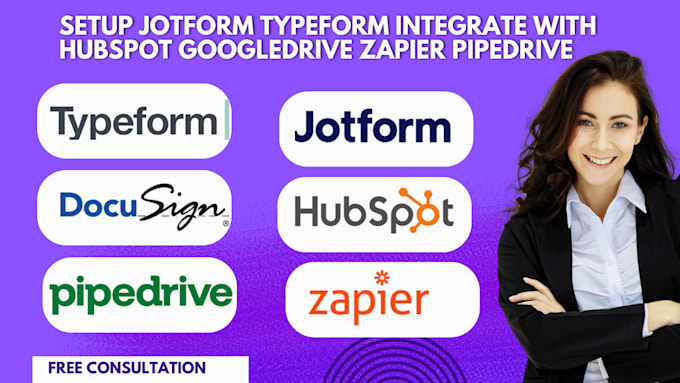 Gig Preview - Setup jotform,typeform ,integrate with hubspot googledrive zapier pipedrive