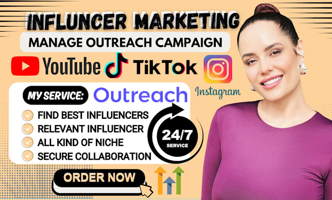 Gig Preview - Be your influencer manager outreach marketing campaign influencer collaboration