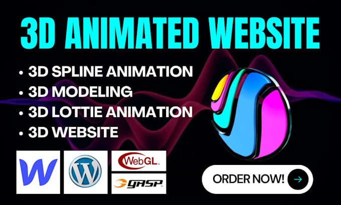 Gig Preview - Do 3d animated website design 3d animated webflow website using spline animation