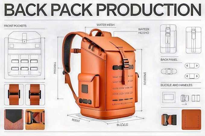 Gig Preview - Design custom backpacks, handbag, tote, and luggage tech pack for manufacturing