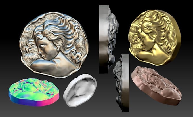 Gig Preview - Sculpt 3d printable coin 3d face model bas relief cnc medallion stl pendant