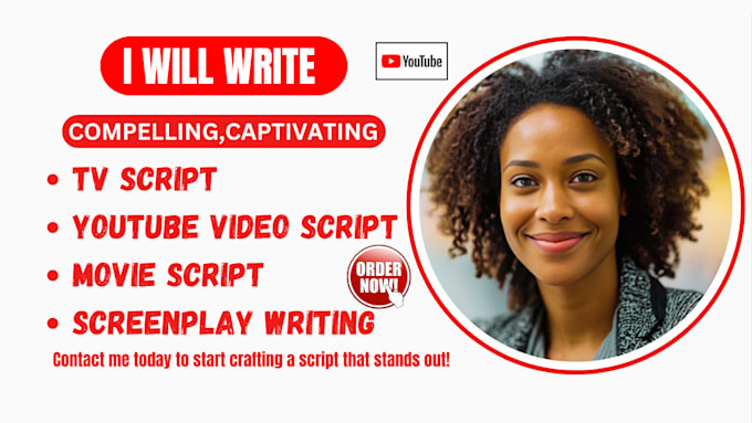 Gig Preview - Write a compelling youtube explainer video scriptwriting, tv screenplay writer