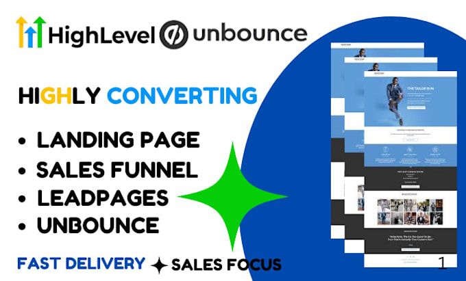 Gig Preview - Create landing page or funnel using unbounce, gohighlevel,carrd and leadpages