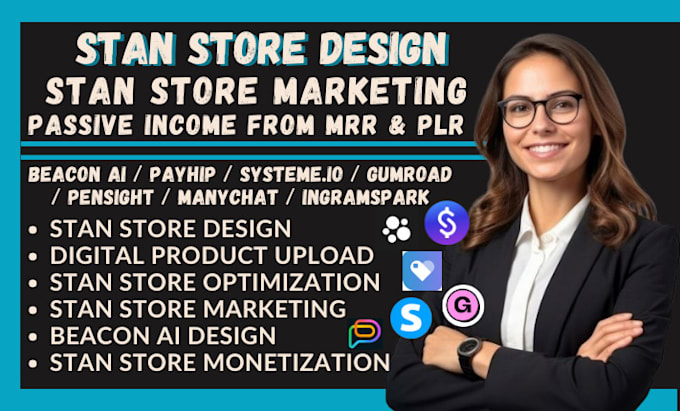 Gig Preview - Do stan store marketing stan store design beacons ai payhip gumroad systeme io