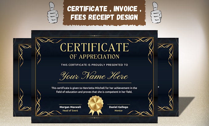 Gig Preview - Do custom certificate, invoice, fee receipt design