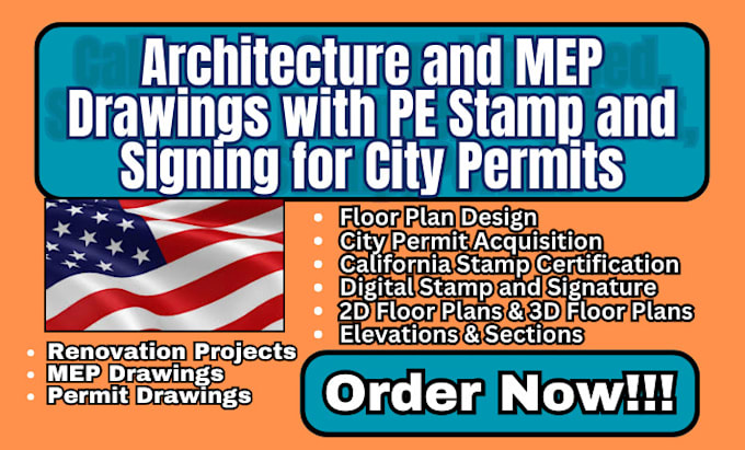 Gig Preview - Provide architecture and mep drawings with stamp for city permits