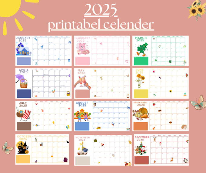 Gig Preview - Design printable 2025 calendar for you wall calendar 2025