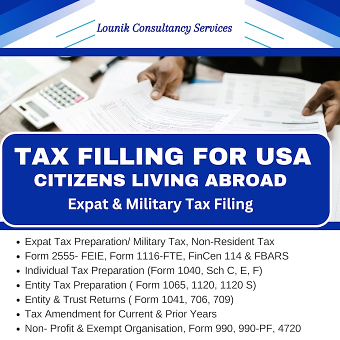 Gig Preview - Do expat and military tax return filing for USA citizens living abroad