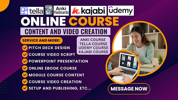 Gig Preview - Do online course creation ebook video course ppt presentation kajabi tella anki