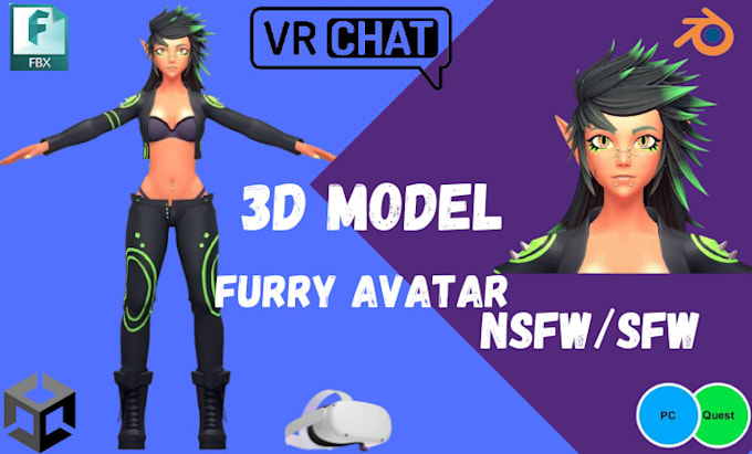 Bestseller - create vrchat vrchat avatar 3d model furry vr character from scratch