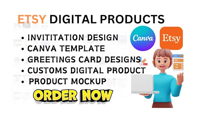 Gig Preview - Design trending canva digital product for etsy shop with etsy product listing