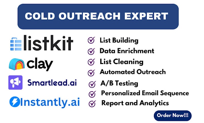 Gig Preview - Be listkit io expert cold email outreach, sales lead generation instantly ai