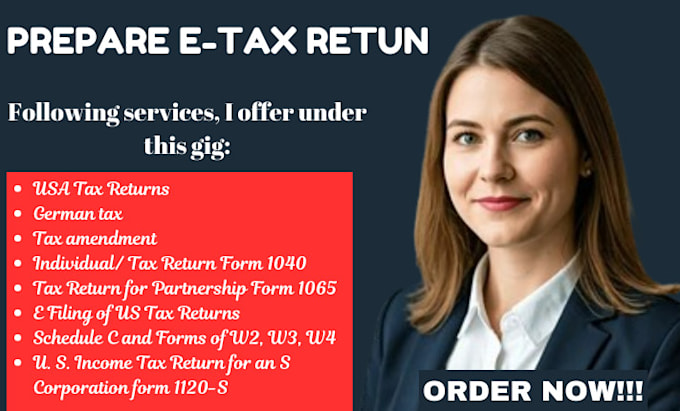 Gig Preview - Prepare e tax return for individual, llc, form 1040, USA and germany