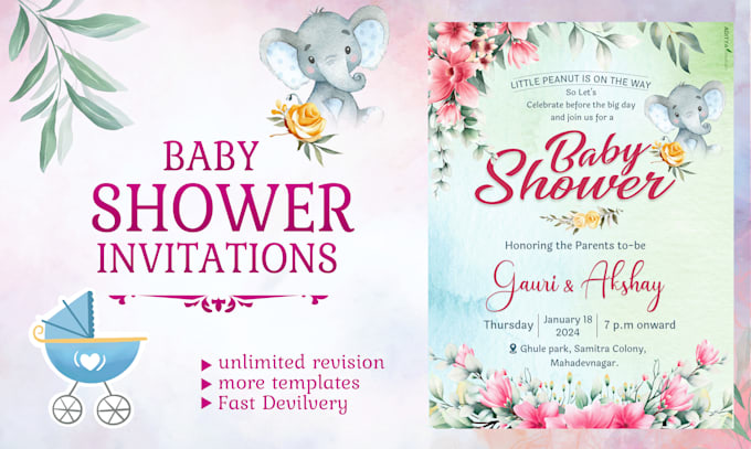 Gig Preview - Create baby shower , birthday, party, wedding invitation