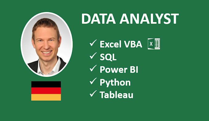 Gig Preview - Data analyst  excel vba  sql  power bi  python  tableau