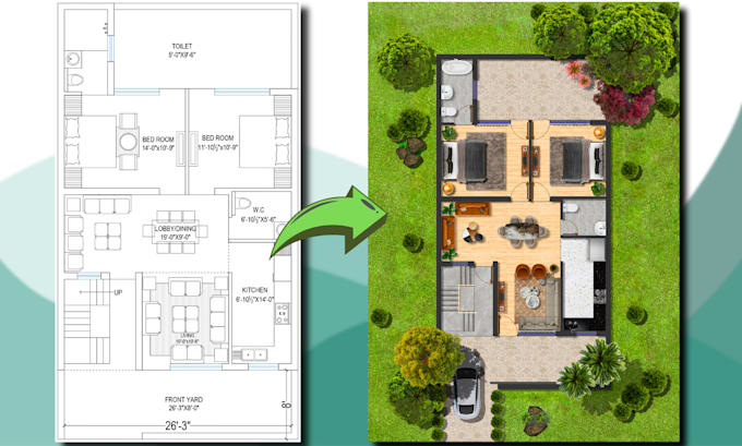 Gig Preview - Create 2d floor plan in photoshop with texture and furniture