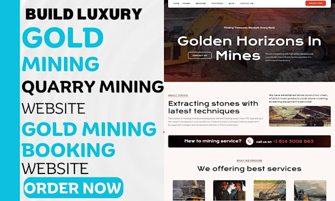 Gig Preview - Build gold mining website gold mining landing page and booking quarry mining